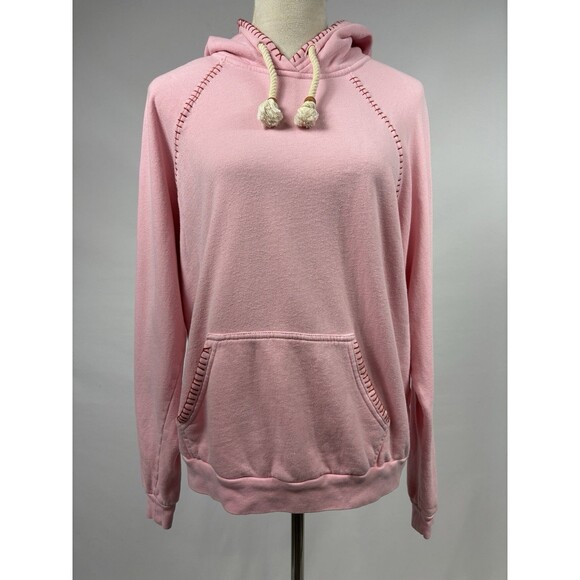 Honorine Hoodie Sweatshirt Pink Size Medium Made in USA Pocket Contrast Stitch - Picture 1 of 11